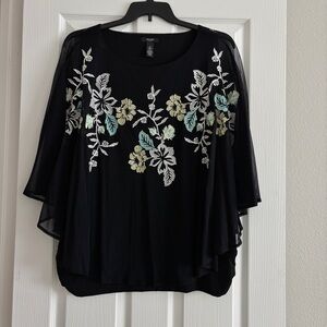 Black Embroidered Floral Women's Top